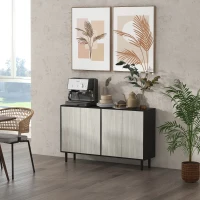 HOMCOM Aparador de Cozinha Móvel de Armazenamento 2 Armários com Prateleiras Ajustáveis 121x37x75 cm Preto e Aspecto de Madeira Cinza(m-2)