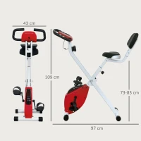 Bicicleta de fitness dobrável - Colaboração Aosom.pt x FFHandball - 8 níveis de resistência, assento ajustável, vermelha(m-3)