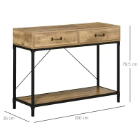 HOMCOM Mesa de Console Industrial com 2 Gavetas e 1 Prateleira Marron(m-3)