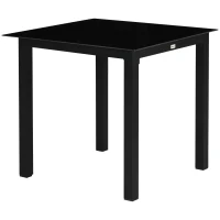 Outsunny Mesa de Jardim Quadrada para 4 Pessoas com Tampo em Vidro Temperado e Estrutura em Alumínio 80x80x74 cm Preto(m-7)