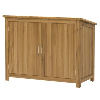Outsunny Armário de Jardim em Madeira Abrigo de Jardim Exterior com Teto Inclinado 2 Prateleiras e 2 Portas 110x50x85 cm Marrom(m-7)