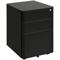 Vinsetto Caisson de bureau rangement bureau sur roulettes 3 tiroirs coulissants verrouillables trieur à dossiers dim. 39L x 48I x 59H cm acier noir(m-10)