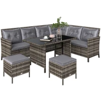 Outsunny Ensemble salon de jardin 8 personnes grand confort 3 canapés d'angle + 2 poufs + table à manger 12 coussins assise & dossier fournis polyester écru résine tressée gris(m-1)