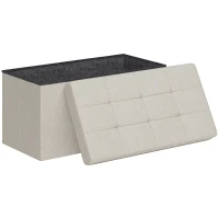 HOMCOM Banco de Armazenamento Pouf de Armazenamento Dobrável Banco de Cama Apoio para Os Pés com Tampa Capitonê 76x38x38 cm Creme(m-6)