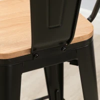 HOMCOM Conjunto de 4 Bancos de Bar Industrial Encosto descanso para Os Pés 76 cm Metal Preto Painéis Multicamadas Imitação de Madeira(m-4)