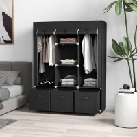 HOMCOM Guarda Roupa de Tecido Dobrável com 5 Prateleiras 2 Varões e 3 Gavetas em Tecido 125x43x162,5 cm(m-2)