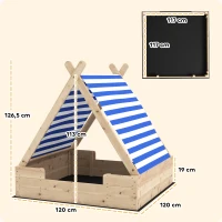 Aiyaplay Caixa de Areia em Madeira para Crianças 3-6 Anos Auvent Removível Resistente Às Intempéries 120x120x126,5 cm Madeira Natural(m-3)