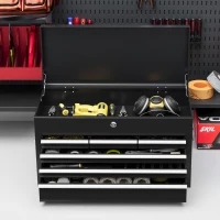HOMCOM Caixa de Ferramentas com 6 Gavetas em Aço com Fechadura 60x26x34 cm Preto(m-3)