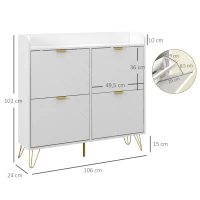 HOMCOM Sapateira 4 Abatíveis com Prateleira Ajustável Armazenamento de Sapatos 106x24x102 cm Branco(m-3)