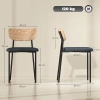 HOMCOM Conjunto de 2 Cadeiras de Sala de Jantar com Pés de Aço Encosto Curvo e Assento Acolchoado Cinza e Efeito Madeira Natural(m-3)