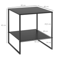 HOMCOM Mesa de Centro Auxiliar Quadrada Estilo Industrial em Metal Preto com Uma Prateleira 40x40x45 cm Preto(m-3)