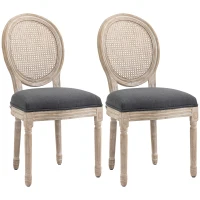 HOMCOM Conjunto de 2 Cadeiras de Sala de Jantar Cadeira de Sala de Estar Medalhão Estilo Louisxvi Madeira Maciça Esculpida Patinada(m-6)