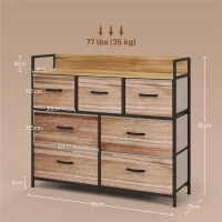 HOMCOM Cômoda 7 Gavetas Móvel de Armazenamento Gaveta de Tecido Dobrável Estrutura de Aço Preto 98x29x85 cm(m-3)