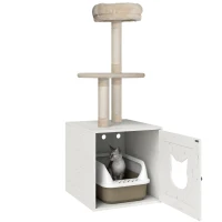 Pawhut Árvore para Gatos com Casa de Banho Torre de Jogo 2 em 1 de 129 cm com Cache Litière Postes para Arranhar Creme(m-5)