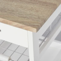 HOMCOM Carrinho de Cozinha Salvaespaço Madeira de Pinho e MDF Carrinho Organizador Gaveta Cesto 2 Bandejas e Rodas 37x37x82 cm Branco(m-4)