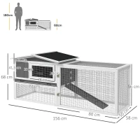 Pawhut Estábulo de Coelhos de Madeira de Pinho Casa para Animais Pequenos com Telhado de Asfalto 156x58x68 cm Cinza Claro(m-3)