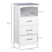 Kleankin Móvel de Casa de Banho com Pés Móvel de Arrumação com 3 Gavetas e 1 Prateleira 40x33x80 cm Branco(m-3)