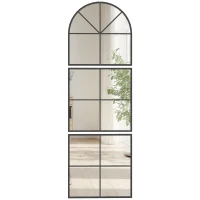 HOMCOM Espelho de Parede Arqueado 60x180 cm Forma de Janela com Moldura Metálica para Sala Quarto Corredor Preto(m-6)