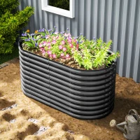 Outsunny Caixa de Plantio Caixa de Plantas Metálica com Borda de Segurança e Luvas Fundo Aberto 160x80x80 cm Cinza Escuro(m-5)