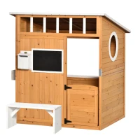 Outsunny Cabana de Jogo para Criança Casa de Jardim em Madeira Porta e Janelas Banco Caixa de Correio Quadro de 3-8 Anos(m-6)