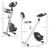 Bicicleta de exercício dobrável - Colaboração Aosom.pt x FFHandball - 8 níveis de resistência, selim com encosto ajustável, cinza(m-3)