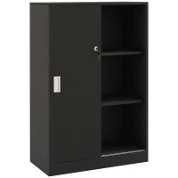 HOMCOM Armário de Escritório 2 Portas de Correr com Fechadura 80x40x120 cm 2 Prateleiras Painéis de Partículas Preto(m-1)