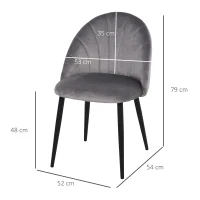 HOMCOM Conjunto de 2 Cadeiras de Sala de Jantar Cadeira de Cozinha Veludo Pés de Metal Cinza 52x54x79 cm(m-3)