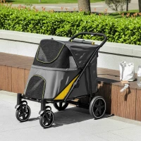 Pawhut Carrinho para Cães Carrinho para Gato 4 Rodas Dobrável com Um Clique Alça de Segurança Carga 30 Kg 112x65x100 cm Cinza Escuro(m-5)