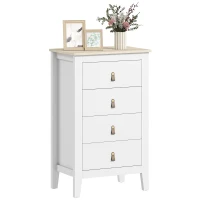 HOMCOM Cômoda 4 Gavetas Móvel de Armazenamento Estilo Contemporâneo com Puxadores de Poliuretano 60x40x98 cm Branco(m-6)