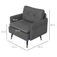 HOMCOM Poltrona Escandinava com Encosto Capitonê e Vivo em Tecido 76x68x80 cm Cinza e Pernas em Metal Preto e Dourado(m-3)