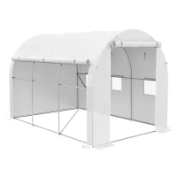 Outsunny Estufa de Jardim 6 ㎡ 3x2 m com 1 Porta 2 Paredes Laterais com Fecho de Correr 6 Janelas Branco(m-1)