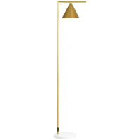 HOMCOM Candeeiro de Pé para Sala em Aço com Abajur Cónico Orientável Base de Mármore 40W 35x26x153 cm Dourado(m-1)