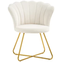HOMCOM Poltrona de Concha Poltrona de Maquiagem Poltrona em Veludo Poltrona de Sala com Pés de Aço 69x64x80 cm Creme(m-6)
