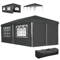 Outsunny Gazebo 3x6 m para 12-18 Pessoas Ajustável em Altura com Furos de Drenagem em Metal e Tecido Oxford Cinza(m-6)