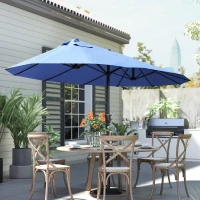 Outsunny Guarda Sol de Jardim Duplo Retangular 4,6x2,7x2,4 m com Abertura e Fechamento Por Manivela Lona 180 g/㎡ Azul(m-4)