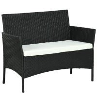 Outsunny Sofá de Jardim de 2 Lugares com Almofada e Apoios em Rattan PP e Aço 100x54x80 cm Preto(m-5)