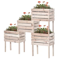 Outsunny Canteiros de Jardim em Pé Conjunto de 4 Canteiros em Pé Ajustáveis 50x30x60 cm Inserções de Irrigação Filme Protetor Pinho(m-7)