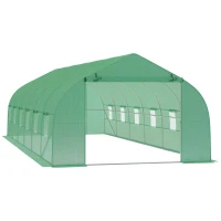 Outsunny Invernadero de Exterior Invernadero de Túnel 8x3x2 m Invernadero de Jardín con 12 Ventanas y Puerta Enrollable para Cultivo Plantas Tomates Verduras Acero y PE 140 g/m² Verde(m-10)