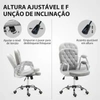 Vinsetto Cadeira de Escritório Estofada em Veludo Cadeira Giratória com Altura Ajustável e Decorações de Cristal 59,5x60,5x95-105 cm Cinzenta(m-4)