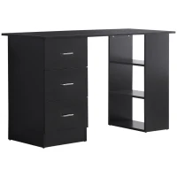 HOMCOM Computer Desk, Writing Table, PC Workstation with 3 Storage Shelves and Drawers, Silver Handle, for Home Office, Black(m-1)