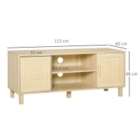 HOMCOM Móvel de TV Bancada de TV 2 Nichos 2 Armários Porta em Vime de Ratã 115x40x48 cm MDF Aspecto de Madeira Clara(m-3)