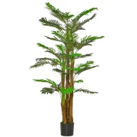HOMCOM Palmeira Artificial 1,85 m Árvore Artificial Tronco Galhos Musgo Líquen Folhas Grande Realismo Vaso Incluso(m-7)