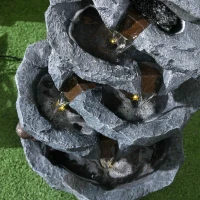 Outsunny Fonte de Jardim Solar em Cascata de 5 Níveis em Resina com Luzes LED e Bomba Cinza(m-4)