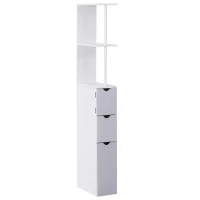 HOMCOM Tall Bathroom Cabinet, Freestanding Bathroom Storage Cabinet with 2-Tier Shelf and Drawers, Narrow Cupboard Storage Unit, White, Grey(m-1)
