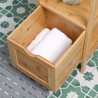 Kleankin Coluna de Arrumação Casa de Banho em Bambu 2 Gavetas Amovíveis e 3 Prateleiras 30x30x140 cm Natural(m-4)
