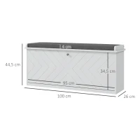 HOMCOM Banco de Sapatos com Gaveta Dobrável Almofada de Assento e Prateleira Ajustável 100x26x44,5 cm Branco(m-3)