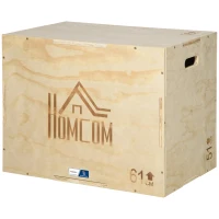 HOMCOM Caixa de Saltos Pliométrica 3 em 1 Colaboração FP Andebol Salto Musculação Fitness 61x51x76 cm em Madeira(m-6)
