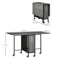HOMCOM Mesa Dobrável de Cozinha Extensível para Sala de Jantar em Rodízios para Até 6 Pessoas com Prateleira Integrada 6 Rodas Cinza(m-3)