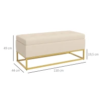 HOMCOM Banco de Armazenamento Botões decorativos Aparência de Pelúcia Pés de Aço Dourados 110x47x46,5 cm(m-3)