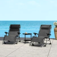 Outsunny Conjunto de 2 Espreguiçadeiras Chaise Longue Dobrável Inclinável com Apoio de Cabeça em Textilene 90x65x112 cm Preto(m-5)